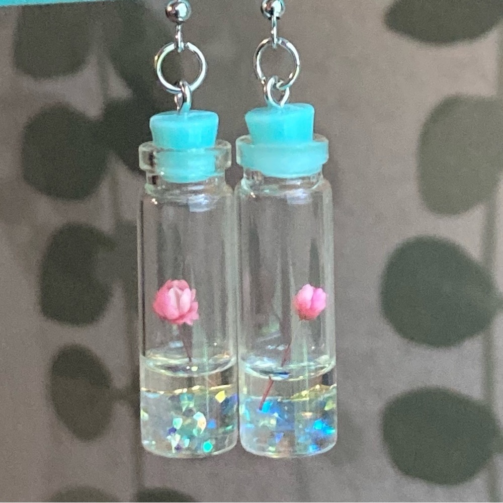 💎 Blue Flower In A Bottle Earrings